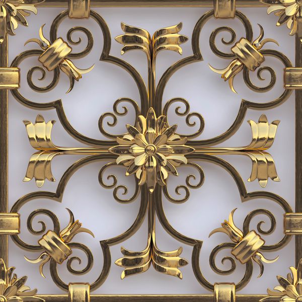 تصویر 3 بعدی مشبک طلائی تزئینی روباز با سایه به شکل زینتی به سبک شرقی جدا شده بر روی زمینه سفید مشبک طلا پیشینه جشن زینت هندسی طلا