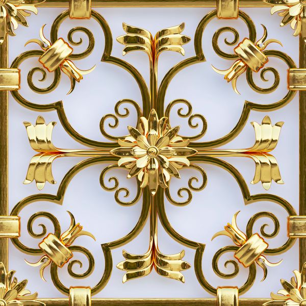 تصویر 3 بعدی مشبک طلائی تزئینی روباز با سایه به شکل زینتی به سبک شرقی جدا شده بر روی زمینه سفید مشبک طلا پیشینه جشن زینت هندسی طلا