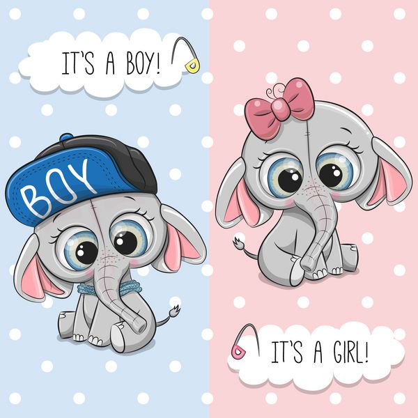 کارت تبریک Baby Shower با پسر و دختر ناز فیل