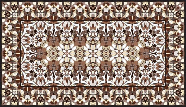 الگوی پرنعمت عربی فرش رنگی ایرانی تزئینات غنی برای طراحی پارچه دست ساز دکوراسیون داخلی منسوجات زمینه قهوه ای