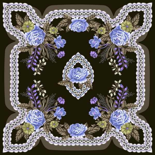 روسری طراحی با گل رز و زینتی