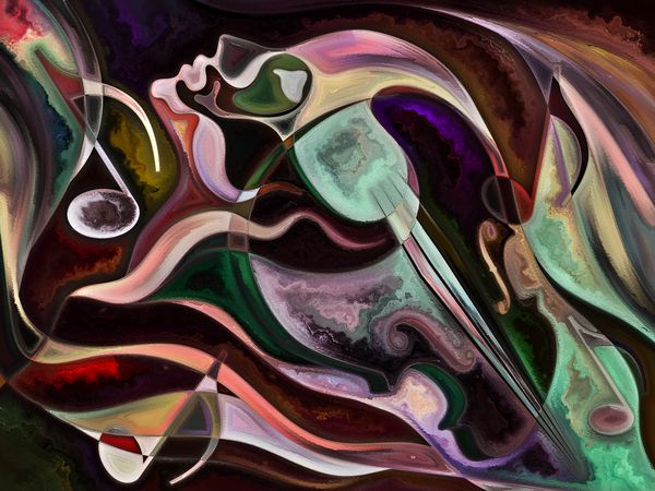 سری بافت انسانی ترکیب گرافیکی صورت انسان رنگهای غنی بافتهای ارگانیک منحنیهای جریان برای موضوع دنیای درونی ذهن روح و طبیعت