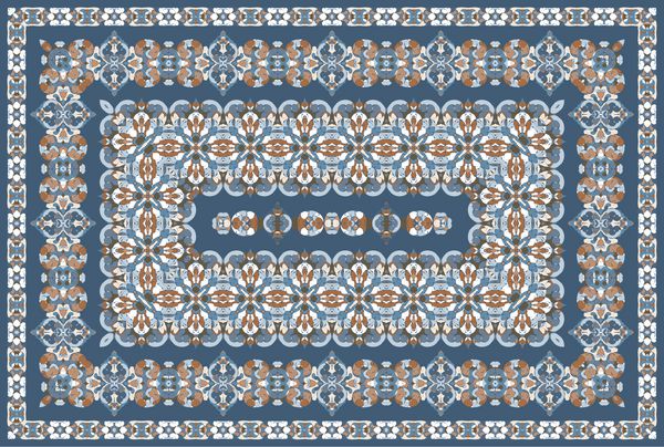 الگوی پرنعمت عربی فرش رنگی ایرانی تزئینات غنی برای طراحی پارچه دست ساز دکوراسیون داخلی منسوجات پس زمینه آبی
