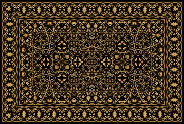 الگوی طلایی پرنعمت عربی فرش رنگی غنی فارسی زینتی برای طراحی پارچه دستباف دکوراسیون داخلی منسوجات