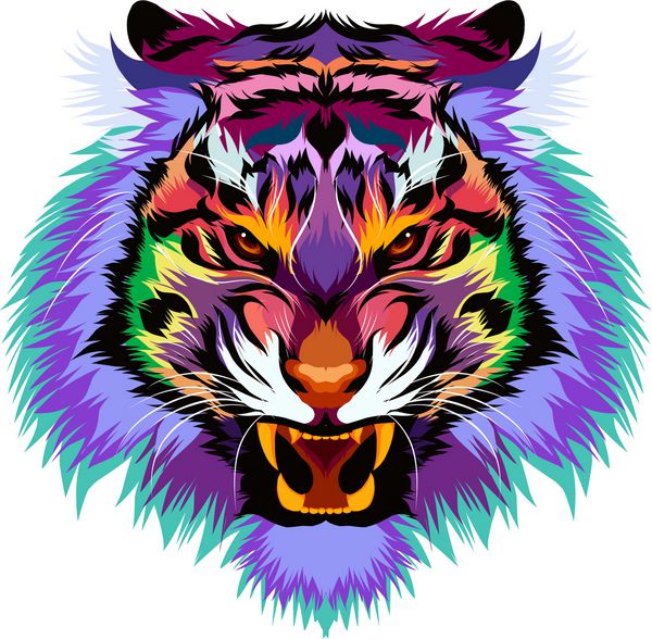Tiger head head رنگ رنگی تصویر رنگی وکتور گرافیکی پیراهن آستین