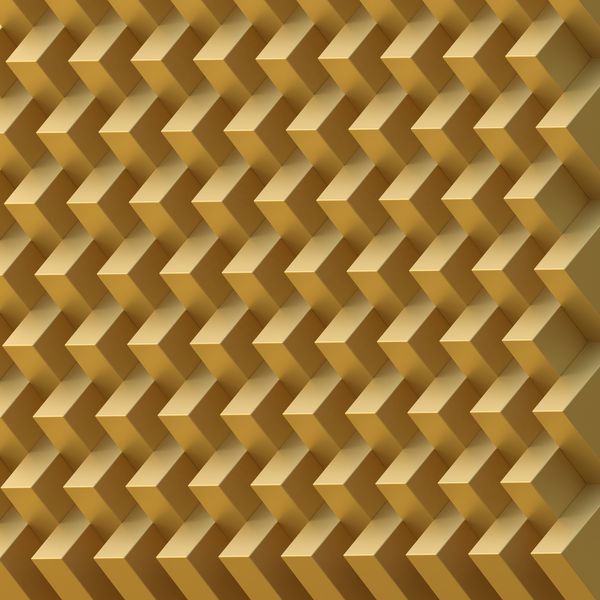 تصویر سه بعدی پس زمینه انتزاعی مکعب های طلایی به همان اندازه سطوح مختلف با سایه و عمق اثر میدانی تعداد زیادی مکعب طلایی پانل سه بعدی امداد طلا Render3d