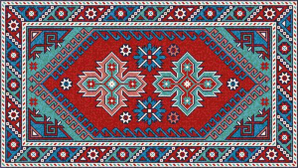 فرش رنگی موزائیک شرقی با تزئینات هندسی سنتی فرش طرح دار با قاب مرزی الگوی بخیه متقاطع تصویر برداری 10 EPS