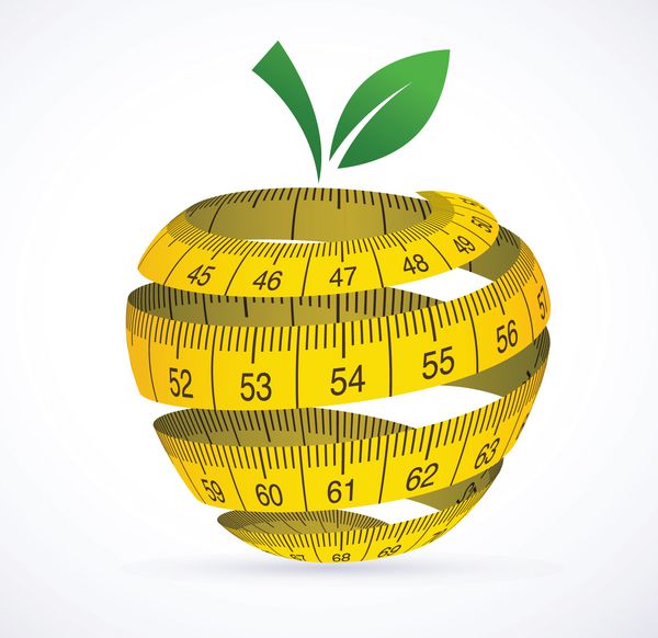سیب و نوار اندازه گیری نماد رژیم غذایی تصویر برداری