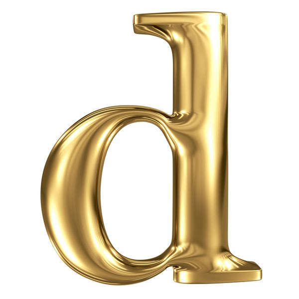 حرف طلایی d رندر کوچک با کیفیت بالا و رندرهای 3D جدا شده بر روی سفید