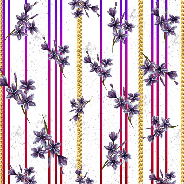 دسته گل های رنگارنگ با زمینه خطوط برای الگوی نساجی چاپ مد