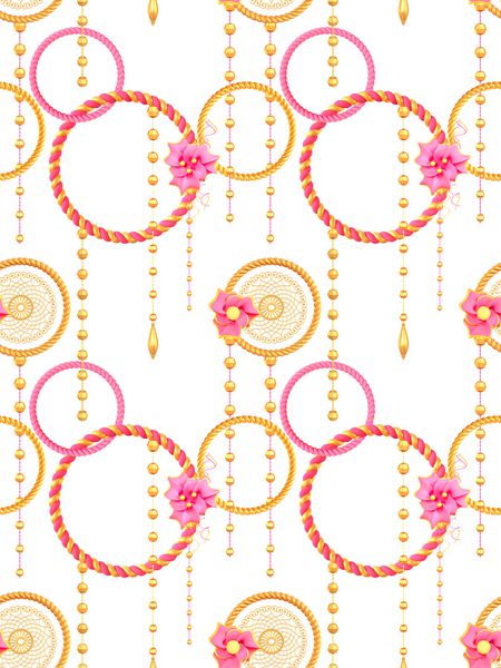رندر سه بعدی حلقه های شیک ترکه ای طلایی جواهرات بر روی یک زنجیره آویز الگوی بدون درز