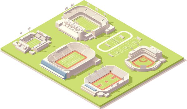 ساختمانهای استادیومی ایزومتریک بردار مجموعه فوتبال فوتبال فوتبال آمریکایی بیس بال بسکتبال و زمینهای تنیس را شامل می شود