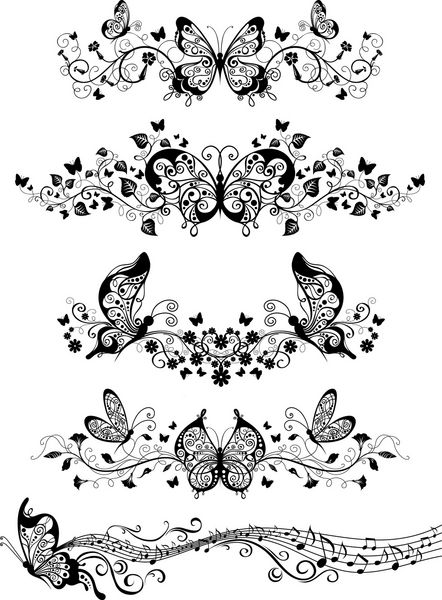 الگوهای گل با پروانه ها وکتور