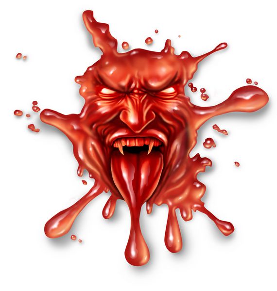 خون ترسناک با یک شخصیت خون آشام خونین هالووین به عنوان نمادی شبح وار از خطر و ترس به عنوان یک نماد خیالی ماوراء الطبیعه پراکنده شده و می لرزد