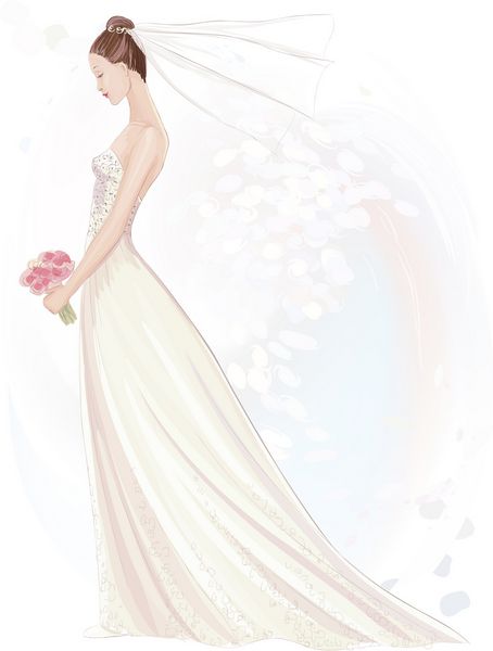تصویر برداری دختر زیبا در لباس عروسی به روش آبرنگ