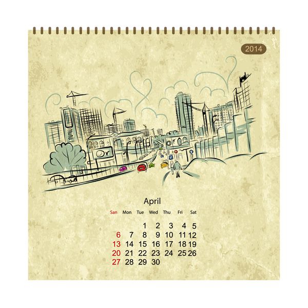 تقویم 2014 آوریل خیابان های شهر طرح خود را برای طراحی انتخاب کنید