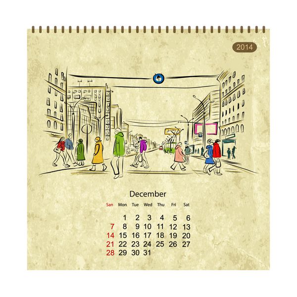 تقویم 2014 دسامبر خیابان های شهر طرح خود را برای طراحی انتخاب کنید