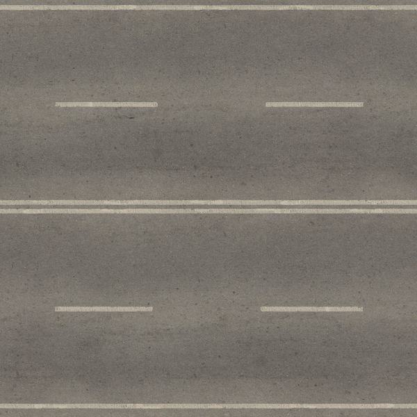بافت یکپارچه از جاده خاکستری کمی فرسوده با نوارهای سفید