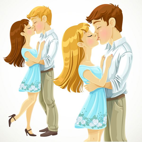 زن و شوهر عاشق بوسه عاشقانه جدا شده در پس زمینه سفید