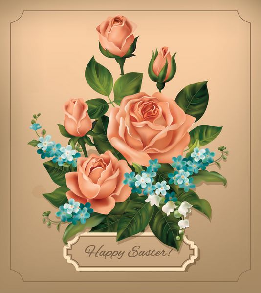 کارت ویترین عید پاک با گل رز وکتور eps 10