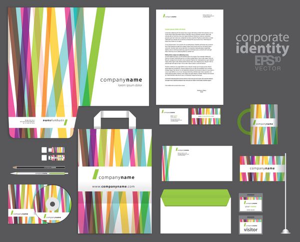 طراحی قالب هویت شرکتی با خطوط رنگارنگ وکتور شرکت سبک