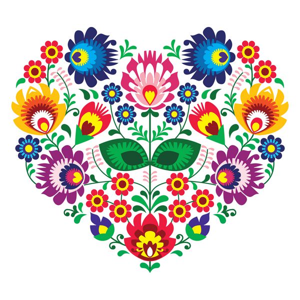 گلدوزی قلب هنر لهستانی گلدوزی قلب با گل wzory lowickie