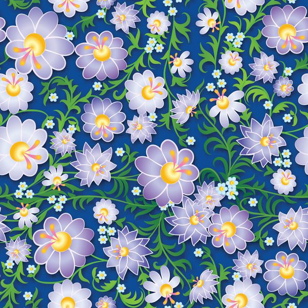 انتزاعی زینتی بنفش گل بنفش با گل های بهاری در زمینه آبی