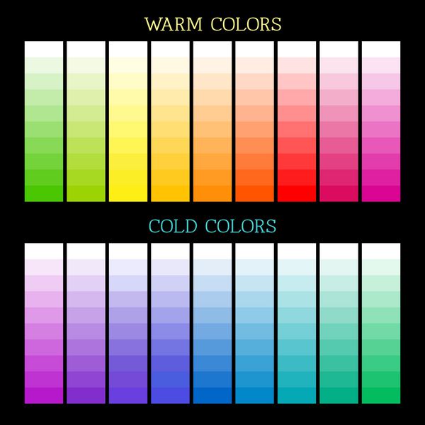 پالت رنگ طیف کامل مجموعه های رنگی گرم و سرد