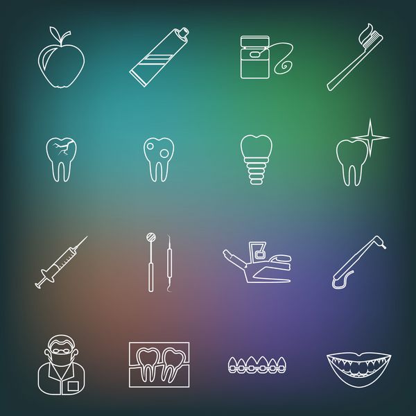 ابزارهای پزشکی دندانپزشکی بهداشت دندان و پوسیدگی نمادهای مشخص را نشان می دهند