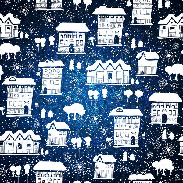 وکتور کارتون شهر طراحی پری زمستان الگوی بدون درز آبی