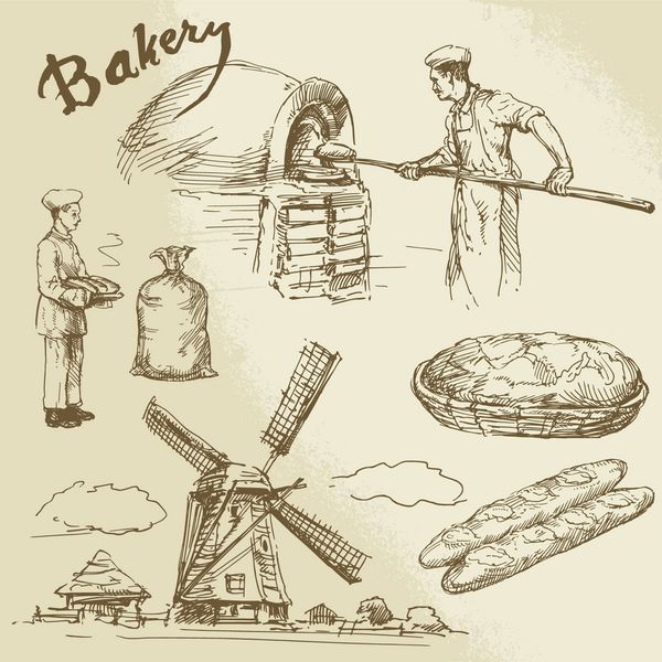 نانوا نان آسیاب بادی مجموعه کشیده دستی