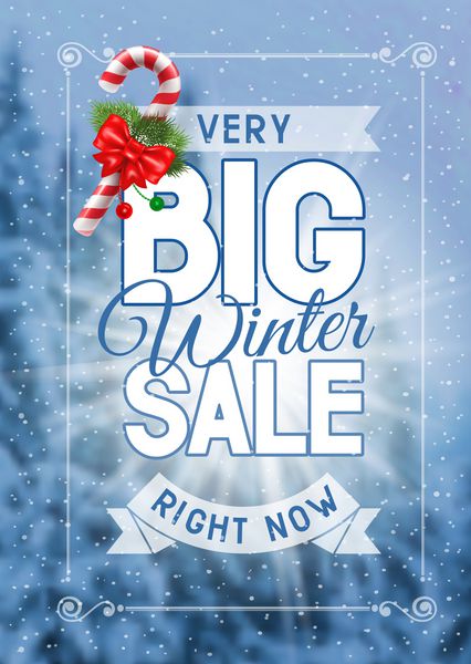 تبلیغات در مورد فروش زمستانی در پس زمینه خنک شده با دکوراسیون کریسمس تصویر برداری