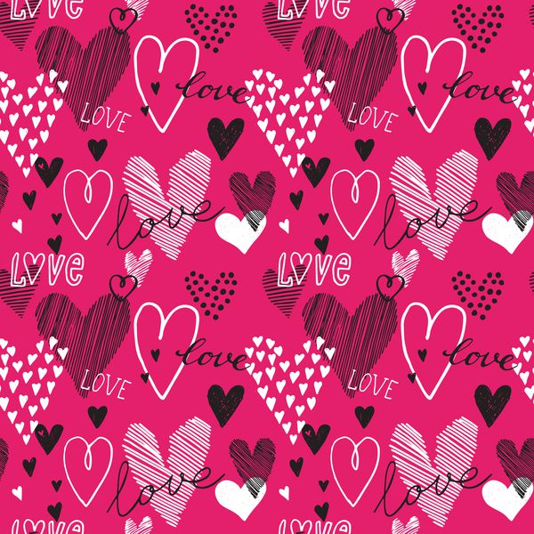 الگوی بدون درز قلب های doodle عاشقانه دستی می توان برای دعوت عروسی کارت برای روز ولنتاین و کارت در مورد عشق استفاده کرد
