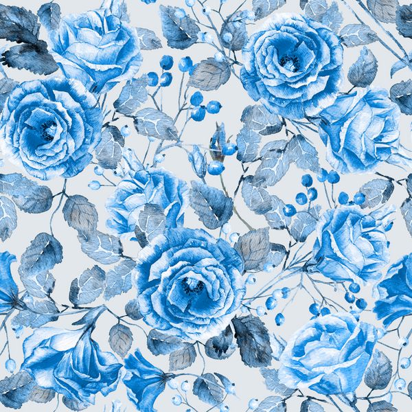 الگوی بدون درز گلهای آبی آبرنگ تصویر گلها پرنعمت می توان برای کاغذ بسته بندی هدیه زمینه روز ولنتاین روز تولد مادر amp x27؛ s و غیره استفاده کرد تک رنگ