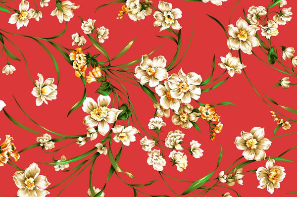کاغذ دیواری کلاسیک الگوی گل پرنعمت پرنعمت گل در پس زمینه قرمز