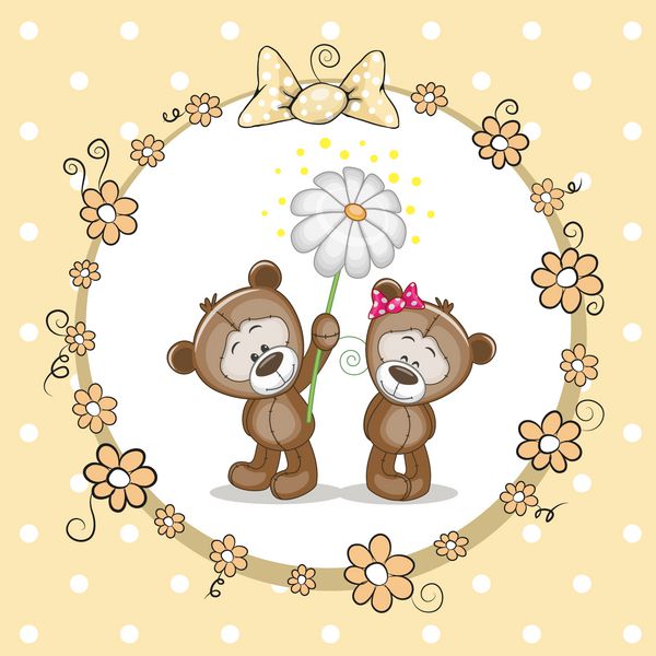 کارت تبریک با دو خرس در یک قاب
