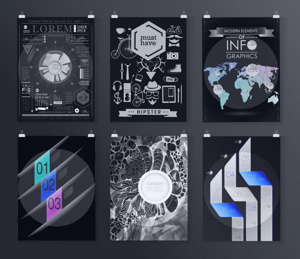 مجموعه الگوهای طراحی پوستر بروشور بروشور مفهوم اینفوگرافیک زمینه های مدرن انتزاعی