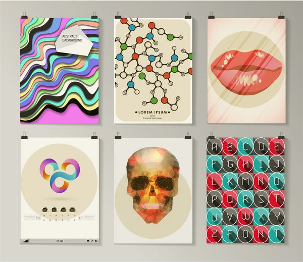 مجموعه الگوهای طراحی پوستر بروشور بروشور در سبک های مختلف مفهوم اینفوگرافیک زمینه های مدرن انتزاعی