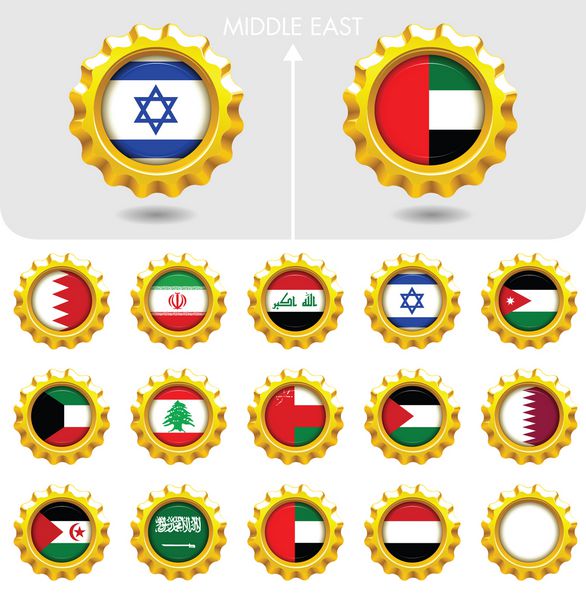 پرچم های جهان مجموعه جواهرات نشان های طلایی شکل گوشه ای صاف خاورمیانه قسمت 56