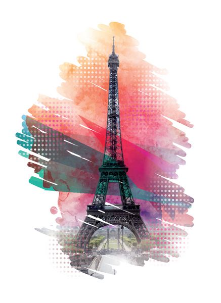 تصویر برداری برج ایفل در پاریس الگوی وکتور طراحی تی شرت ها گرافیک