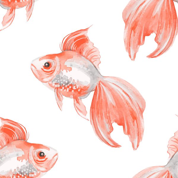 زمینه ماهی آبرنگ الگوی یکپارچه با ماهی دست کشیده تصویر برداری 2