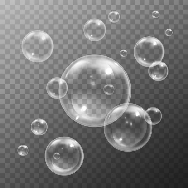 حباب های آب سفید با تنظیم بازتاب در تصویر برداری پس زمینه شفاف