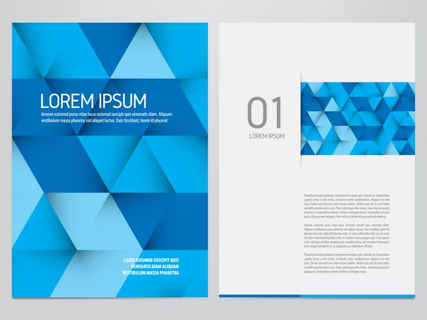 بروشور وکتور گزارش سالانه بروشور الگوی مجله طراحی مثلث های مدرن آبی
