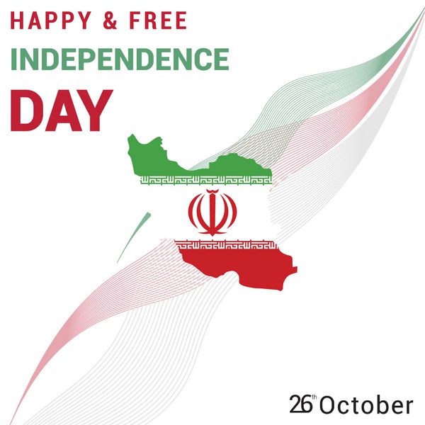 وکتور 26 اکتبر روز استقلال ایران پرچم کشور با نقشه و پس زمینه الگوی خطوط قرمز و سبز کارت جشن تصویر