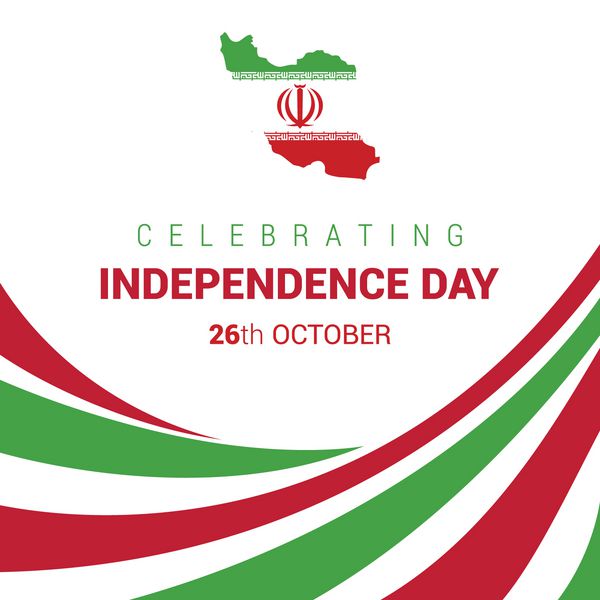 وکتور 26 اکتبر روز استقلال ایران خطوط قرمز و سبز با تایپوگرافی جشن و نقشه کشور
