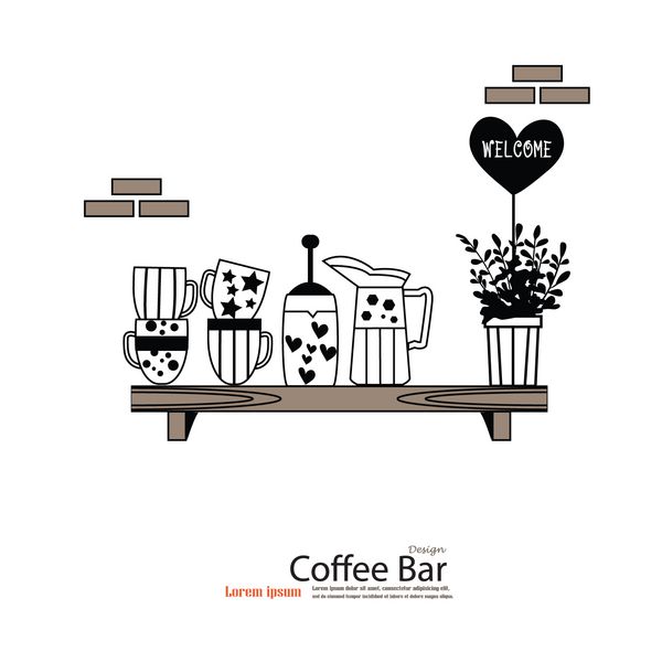 فنجان قهوه با کوزه در قفسه ها نوشیدنی های قهوه سازندگان قهوه iconvector icon