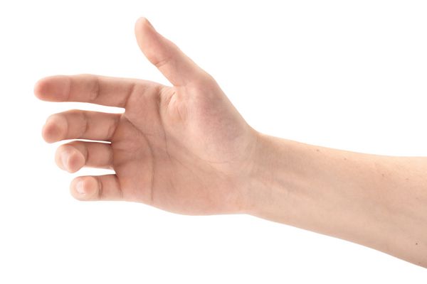 ژست دستی که یک تلفن را در زمینه سفید نگه داشته جدا شده است