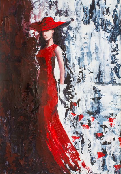 نقاشی فانتزی یک زن به رنگ قرمز نقاشی اکریلیک اصلی
