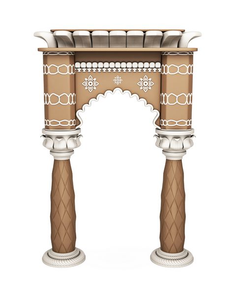قوس ستونی سنتی آسیا که بر روی سفید جدا شده است رندر سه بعدی
