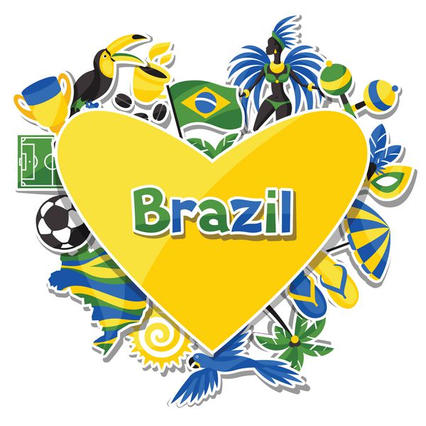 زمینه برزیل با اشیاء برچسب و نمادهای فرهنگی